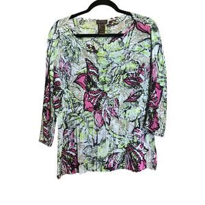 Multiples Tunic Top Petite Medium Multicolor Crinkle Texture Art To Wear Blouse